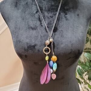 Womens Multicolor Beaded Hand Forged Chain Fashion Jewelry Necklace